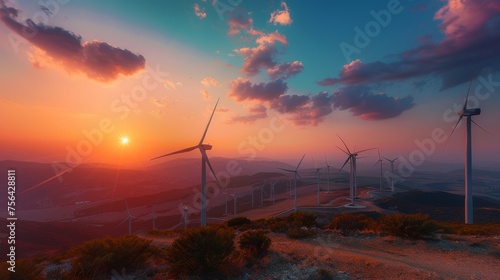 Sunset view of a wind farm