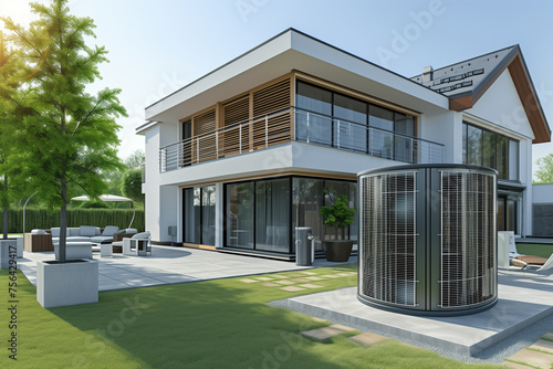 Air heat pump near modern house.AI generaed photo