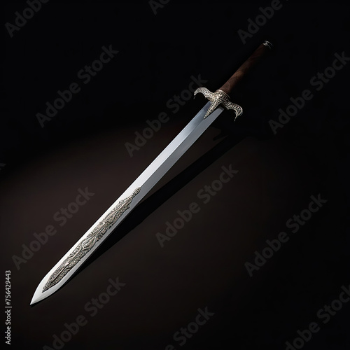 Sword With Wooden Handle on Black Background