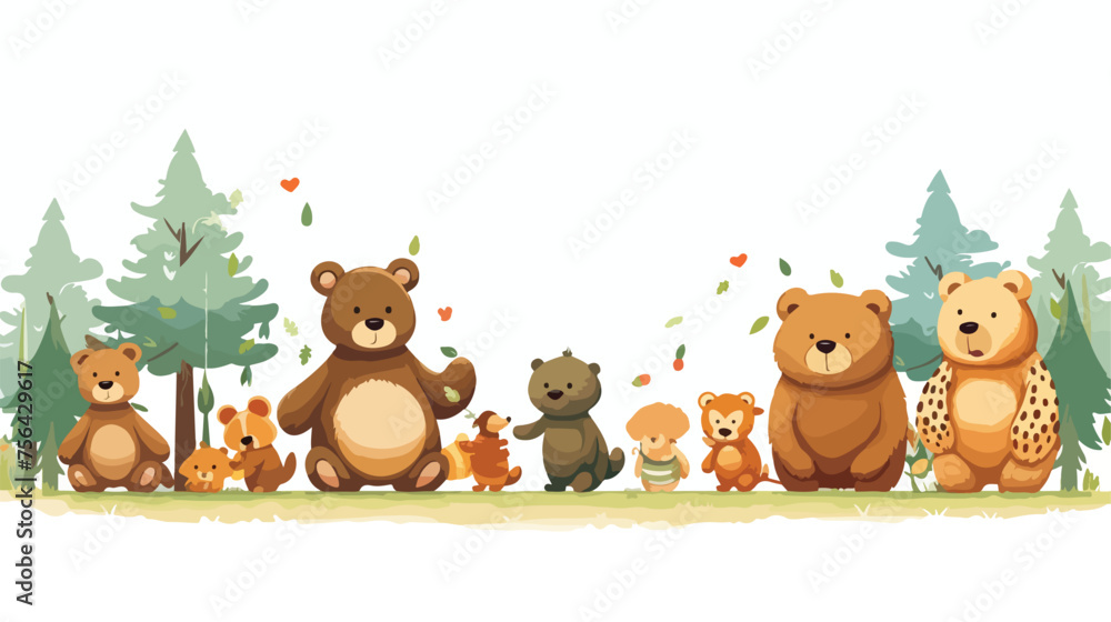 A plush teddy bear leading a group of other stuffed
