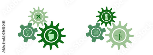 Go green strategy concept cogwheels set vector design with business concept icons. Gears set graphic to use for technology, business, teamwork, mechanics and engineering projects.  photo