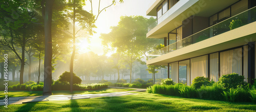 neighborhood green sustainable modern residential area concept photo