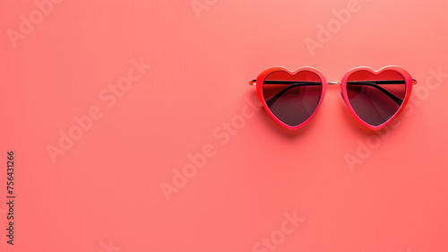 Red heart-shaped sunglasses on a bright pink background