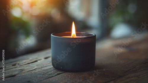 burning black candle in the evening