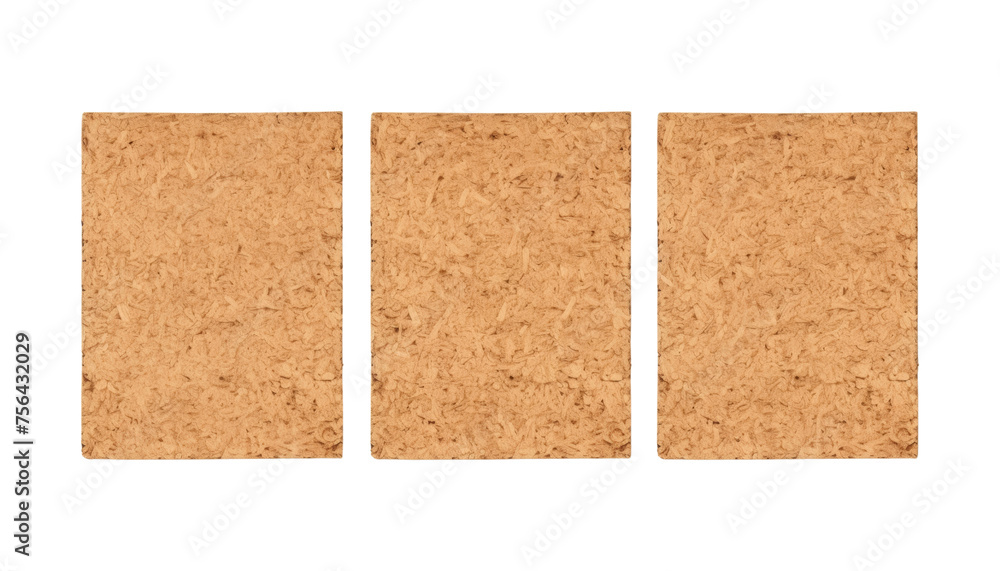 three cork board isolated on transparent background cutout