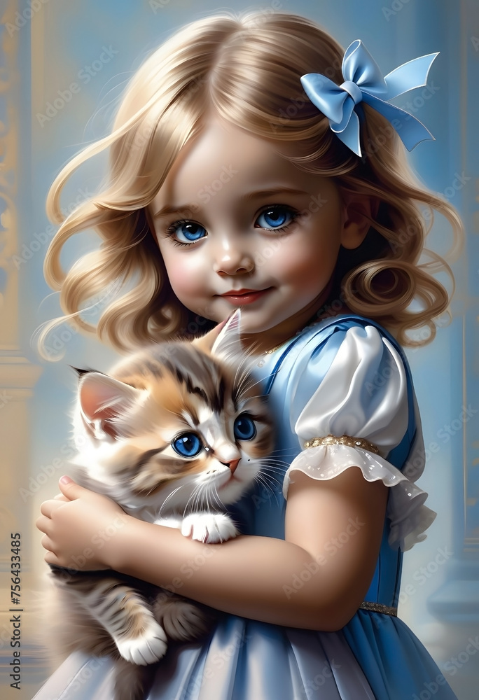 Little girl with a cat..Soft pastel colors. Little girl with a cat..Soft pastel colors.