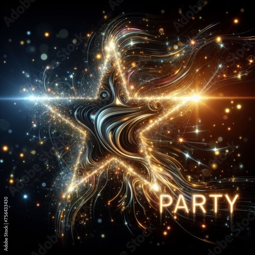  Vector depiction of a gold star on a black background, a party concept.