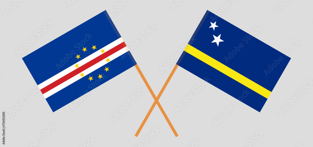 Crossed flags of Cape Verde and Country of Curacao. Official colors. Correct proportion