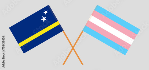 Crossed flags of Country of Curacao and Transgender Pride. Official colors. Correct proportion