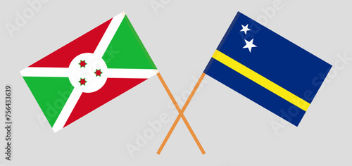 Crossed flags of Burundi and Country of Curacao. Official colors. Correct proportion