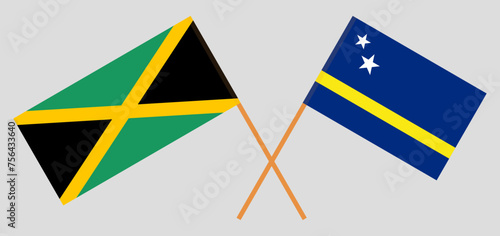 Crossed flags of Jamaica and Country of Curacao. Official colors. Correct proportion