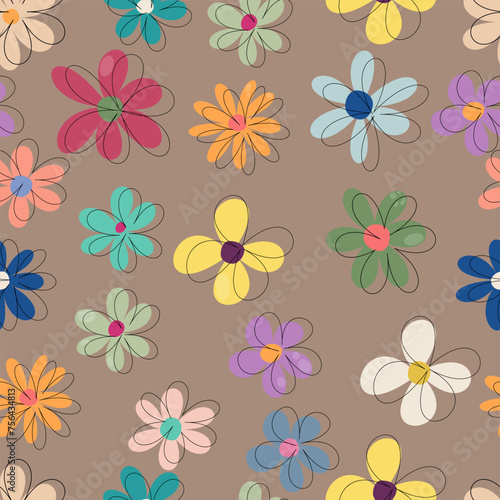 Flowers, abstract, modern, seamless pattern, floral design, aesthetic background