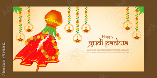 Vector illustration of Happy Gudi Padwa social media feed template