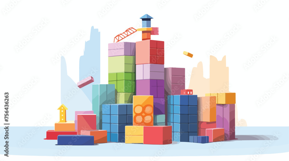 A set of building blocks constructing a towering 