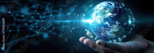 Illuminated Cosmos in Hand. Generative AI