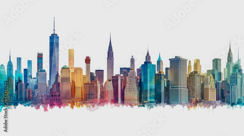 Colorful city landscape symbolizing diversity painted in watercolor on white background.