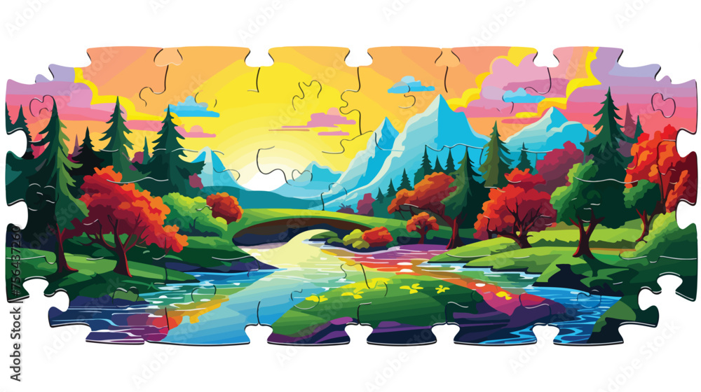 A set of colorful jigsaw puzzle pieces coming toget