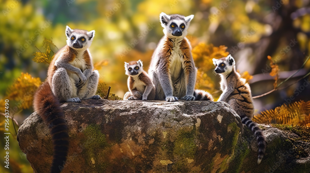 Fototapeta premium Lemur family. Madagascar wildlife, Generative AI, Generative, AI