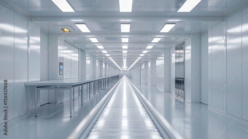 Modern conveyor belt system in an automated pristine factory