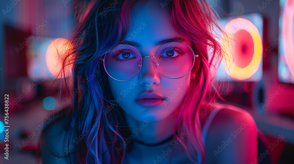 Gamer woman with neon lights
