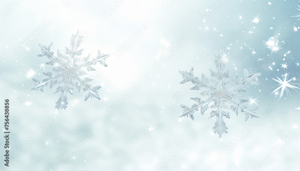 Two Snowflakes on Blue and White Background Two Snowflakes on Blue and White Background