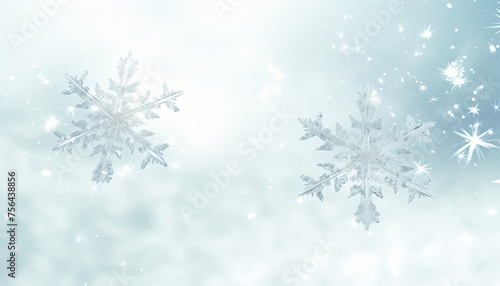 Two Snowflakes on Blue and White Background