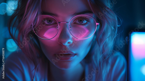 Gamer woman with neon lights