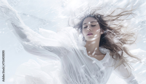 Woman in White Dress Flying Through the Air