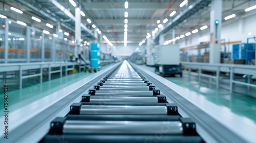 Modern conveyor belt system in a bright industrial warehouse © Fat Bee