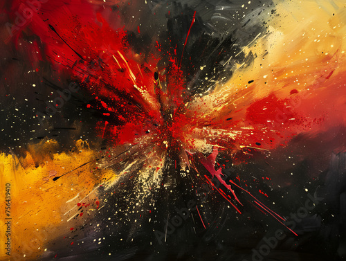 dynamic red and yellow splash in abstract explosion art, german flag color