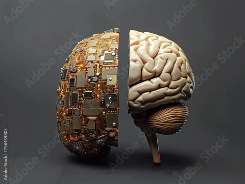 neural computing, fusion of technology and human intellect with a brain model and circuitry, brain model, electronic brain, ram