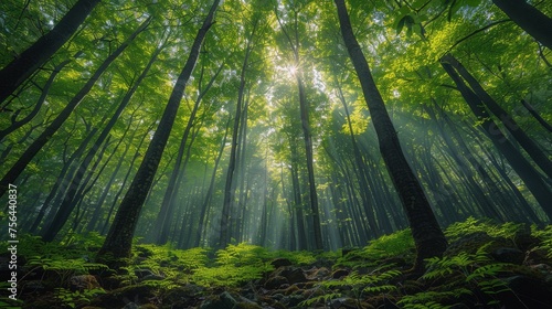 Dense Green Trees Covering Forest Floor