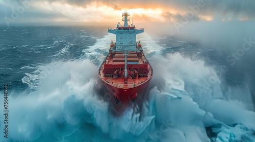 Large Cargo Ship in the Middle of the Ocean photo