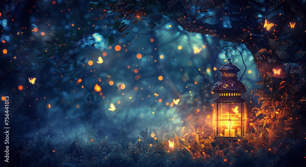 Lantern Illuminating Forest at Night Lantern Illuminating Forest at Night