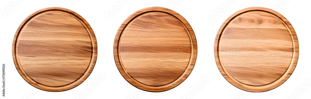 Empty circle cutting board for top view food product display, isolated on transparent background generative ai Empty circle cutting board for top view food product display, isolated on transparent background generative ai