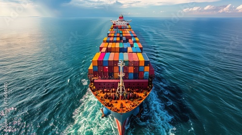 Large Cargo Ship Crossing the Ocean