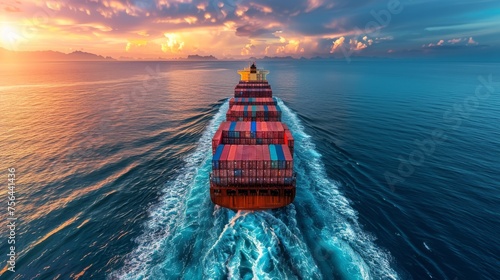 Large Cargo Ship Crossing the Ocean