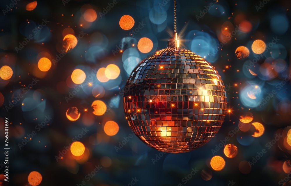 Shiny Disco Ball Hanging From String Shiny Disco Ball Hanging From String