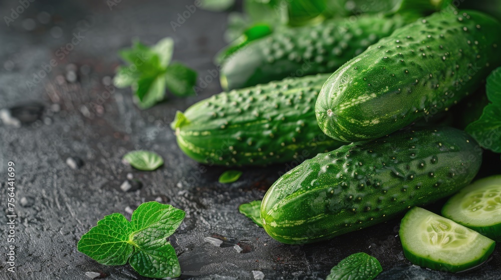 Pile of Green Cucumbers With Water Droplets Pile of Green Cucumbers With Water Droplets