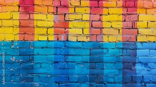 Colorful Brick Wall With Red  Yellow  Blue  and Pink