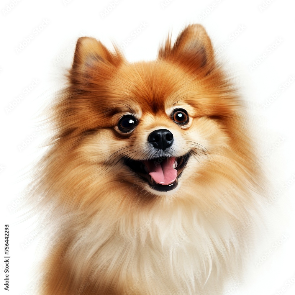 A brown dog is panting with its mouth open and tongue hanging out.