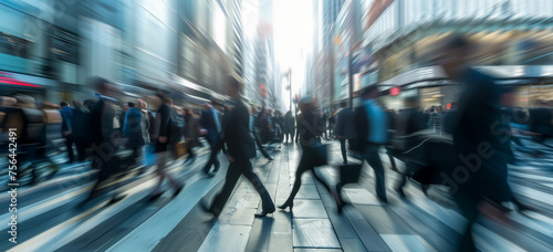 Blurred motion of busy city life on urban streets