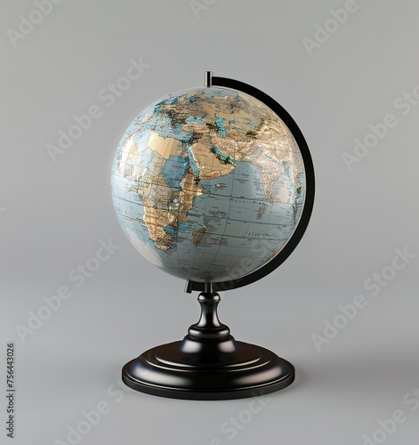 Detailed globe with political boundaries and geographic landmarks, ideal for educational and decorative purposes.
