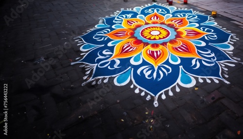 Colorful rangoli designs fill the image gallery showcasing vibrant patterns and intricate artwork, colorful holi decorations, festive ornaments, celebration concept