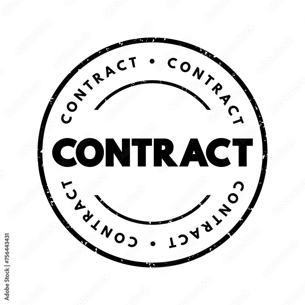 Contract - legally enforceable agreement that creates and governs mutual rights and obligations among its parties, text concept stamp