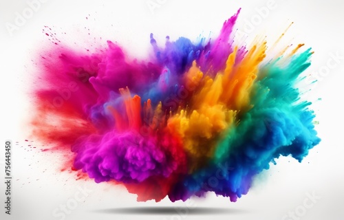 Colorful powder exploding against a white backdrop creating an abstract and vibrant background, holi banner © Ingenious Buddy 