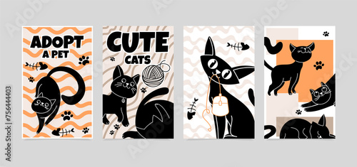 Cat silhouettes posters in hand drawn design