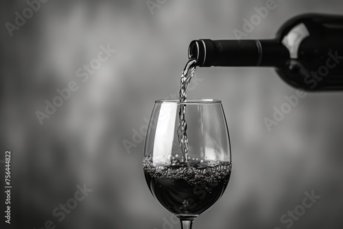 Wine poured into a glass on a black background