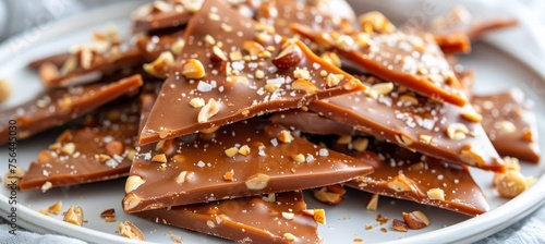 Peanut brittle dipped in chocolate or caramel, a sweet, glossy treat with contrasting textures.