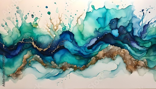 Abstack Ocean Splash Watercolor Painting Background Wallpaper © MondSTUDIO